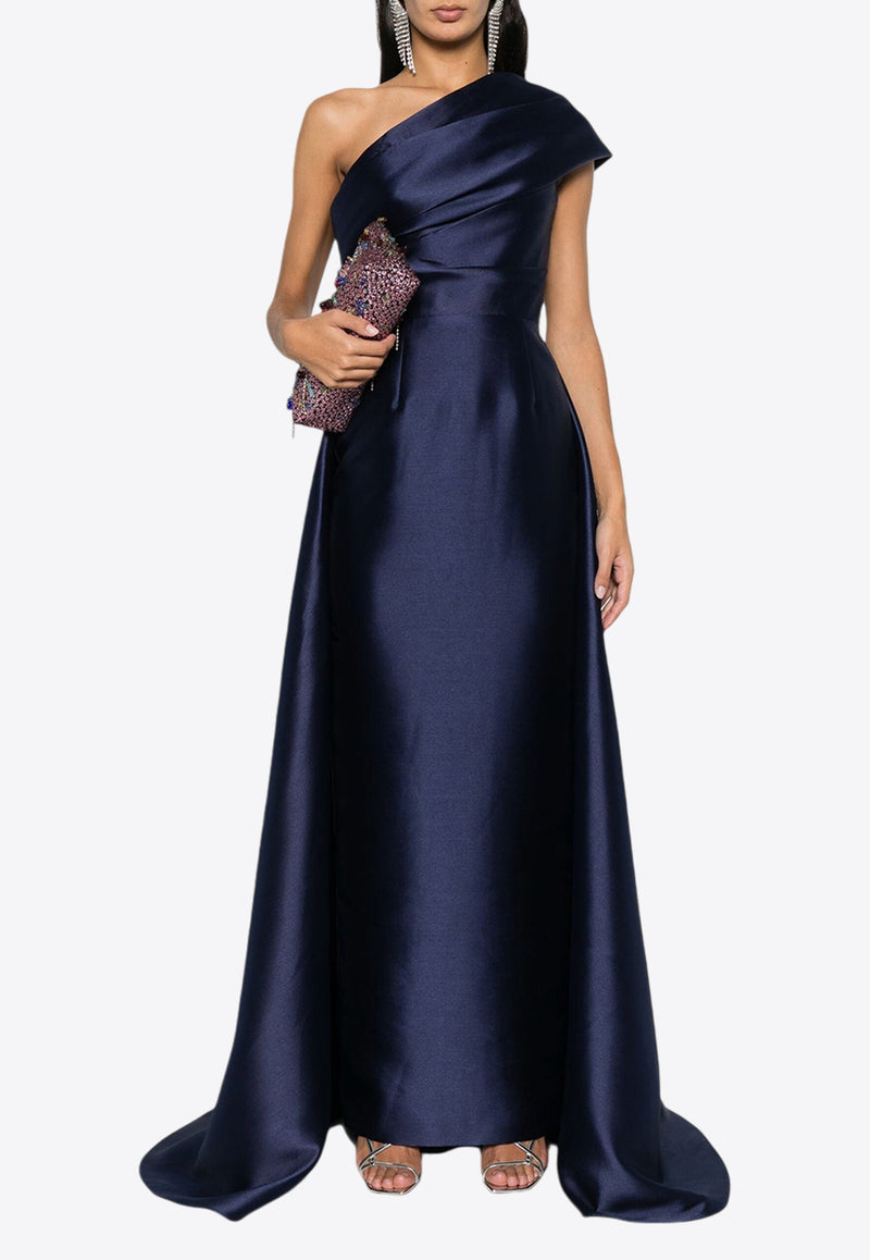 Solace London Alba One-Shoulder Satin Gown Navy OS35008NAVY