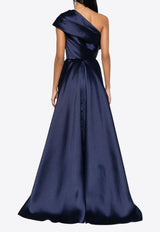 Solace London Alba One-Shoulder Satin Gown Navy OS35008NAVY