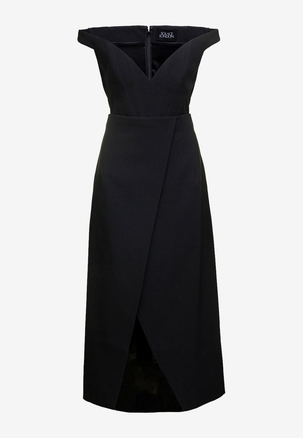 Solace London Karter Off-Shoulder Midi Dress OS36027BLACK