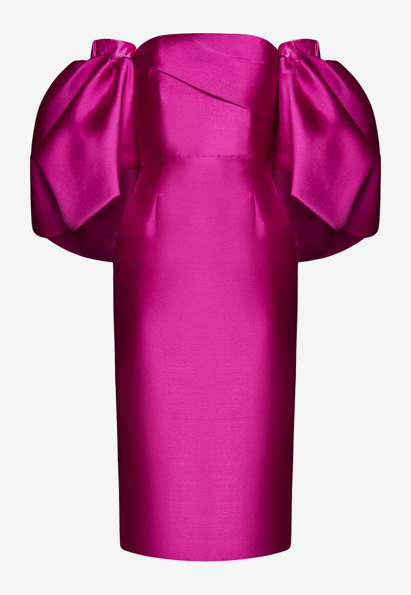 Solace London Marcia Puff-Sleeve Midi Dress OS37014FUCHSIA