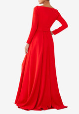 Solace London Shayla Belted Crepe Gown Red OS41007RED