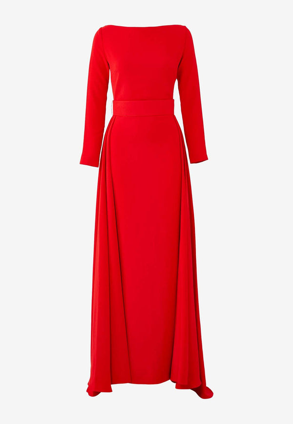 Solace London Shayla Belted Crepe Gown Red OS41007RED