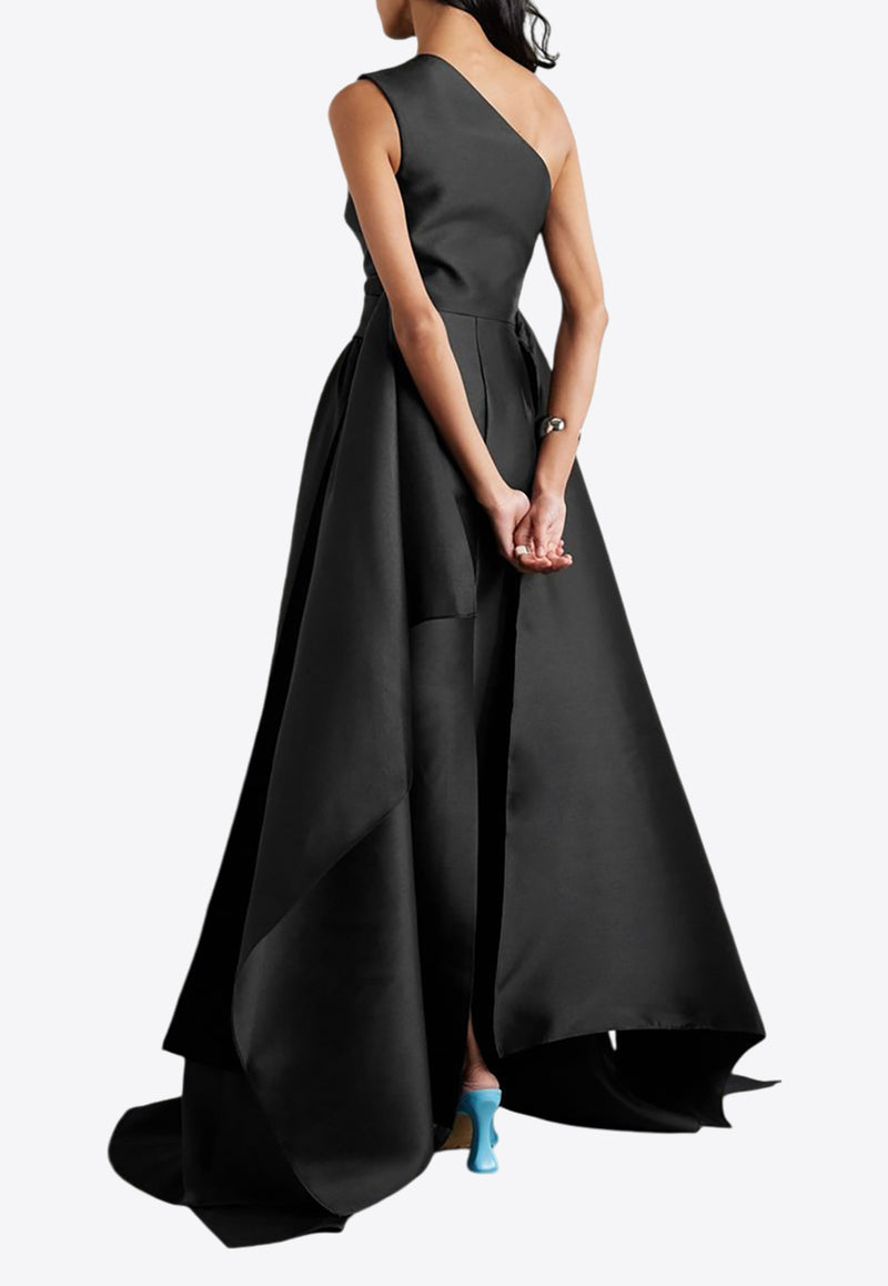 Solace London Charo One-Shoulder Satin Draped Gown Black OS42008BLACK