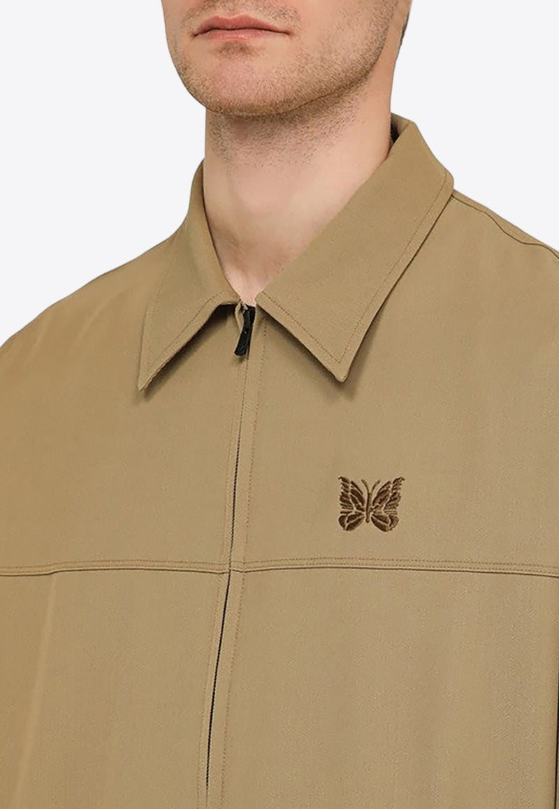 NEEDLES Embroidered Logo Zip-Up   Jacket Beige OT138PL/O_NEEDL-KH