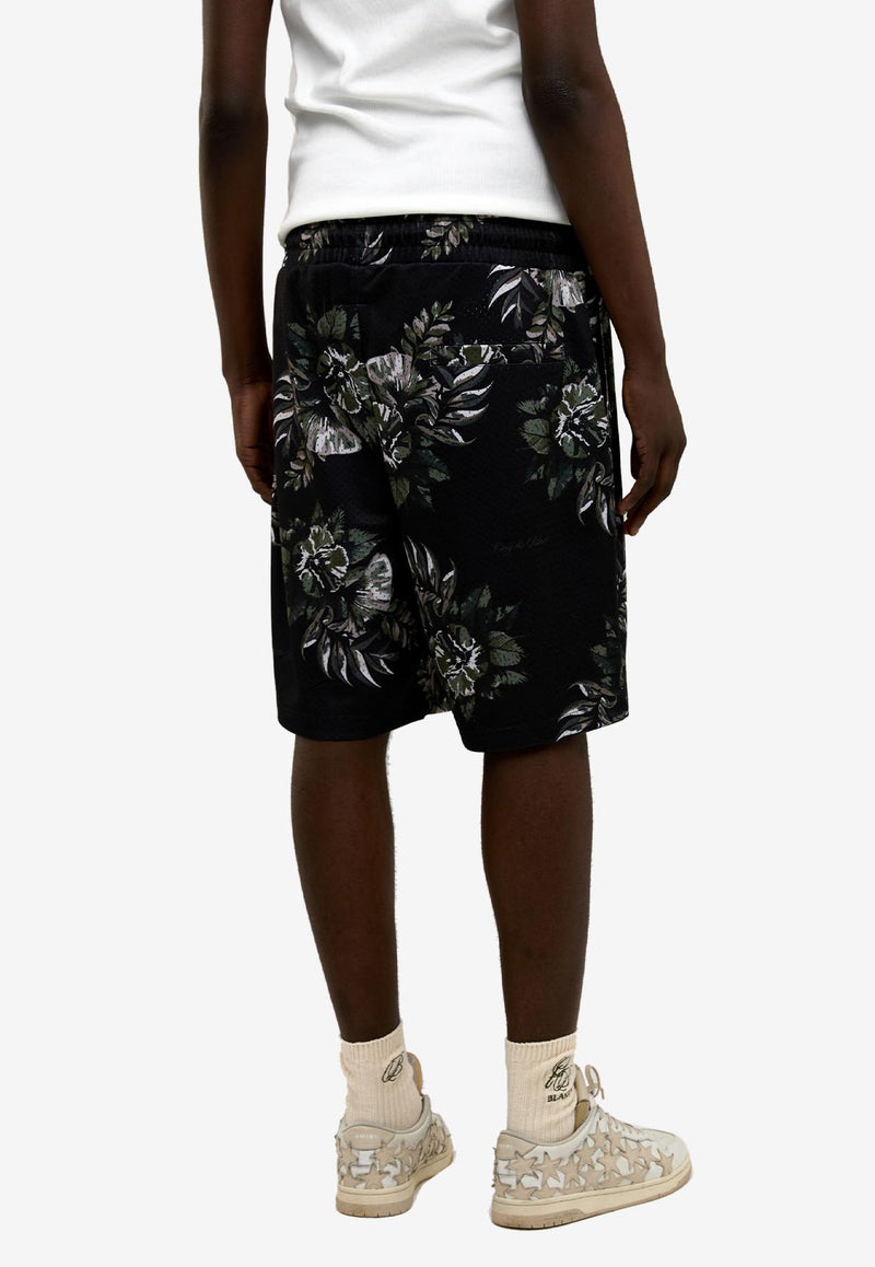 ONLY THE BLIND Botanical Print Mesh Shorts Black OTB-BS1470_BLACK