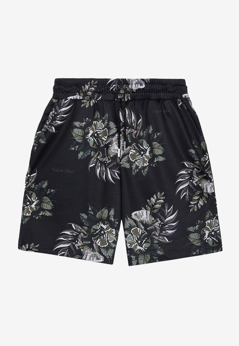 ONLY THE BLIND Botanical Print Mesh Shorts Black OTB-BS1470_BLACK