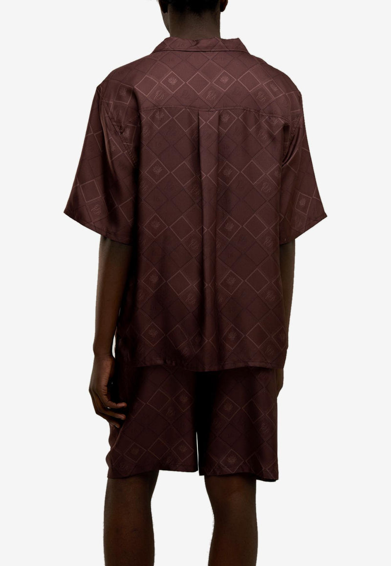 ONLY THE BLIND Faded Monogram Print Silk Shorts Rust OTB-BS1499_RUST