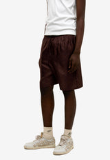 ONLY THE BLIND Faded Monogram Print Silk Shorts Rust OTB-BS1499_RUST