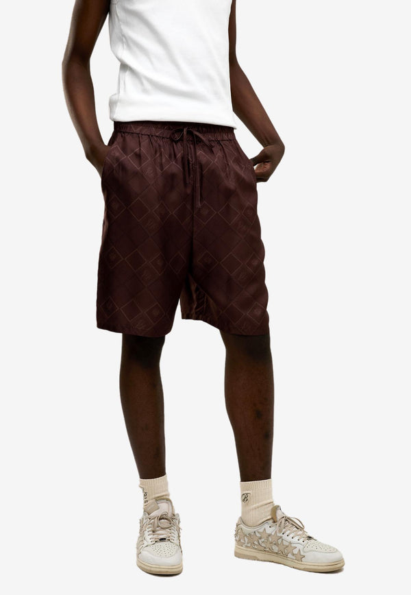 ONLY THE BLIND Faded Monogram Print Silk Shorts Rust OTB-BS1499_RUST