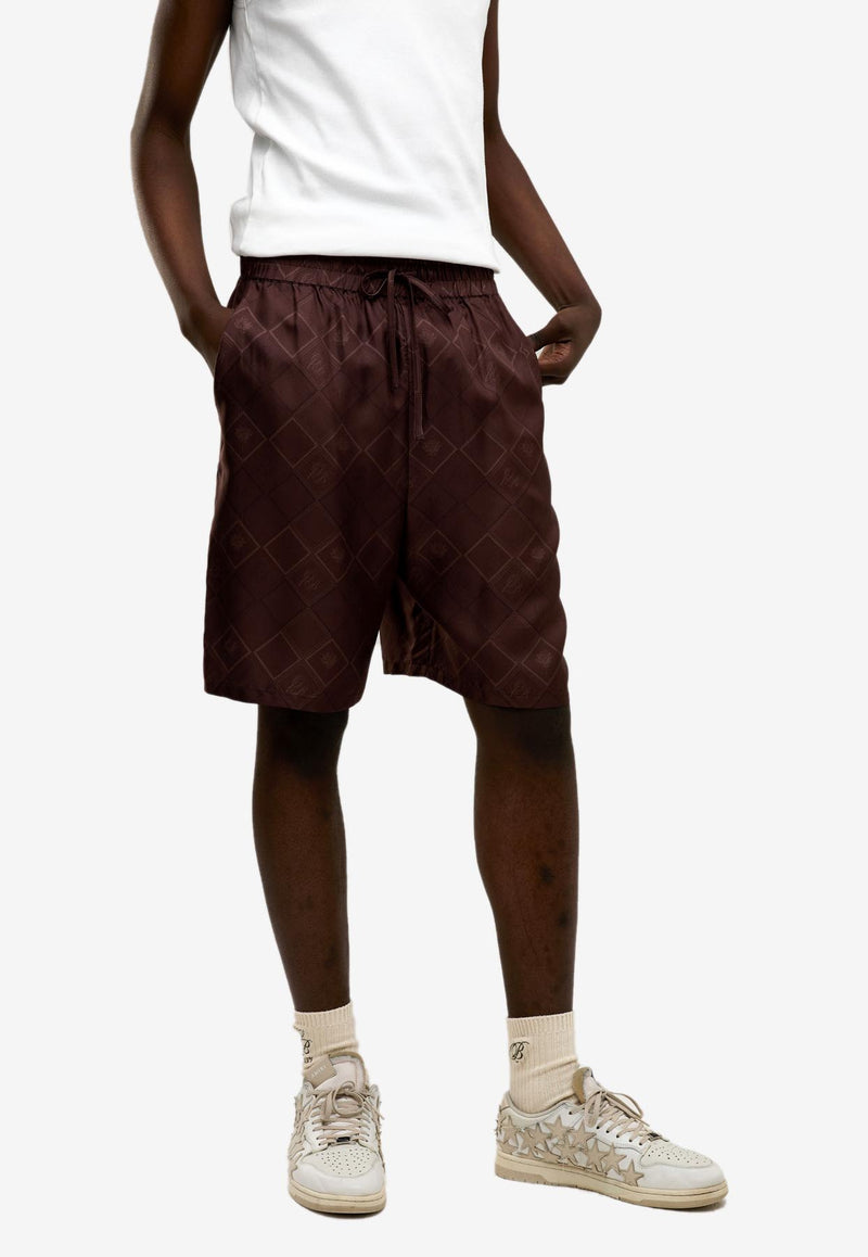 ONLY THE BLIND Faded Monogram Print Silk Shorts Rust OTB-BS1499_RUST