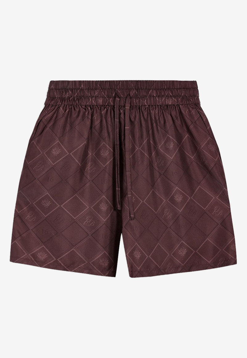 ONLY THE BLIND Faded Monogram Print Silk Shorts Rust OTB-BS1499_RUST