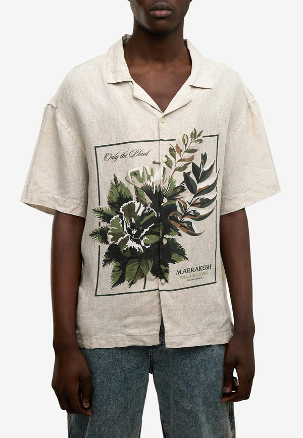 ONLY THE BLIND Botanical Print Linen Shirt Beige OTB-SH1534_BEIGE