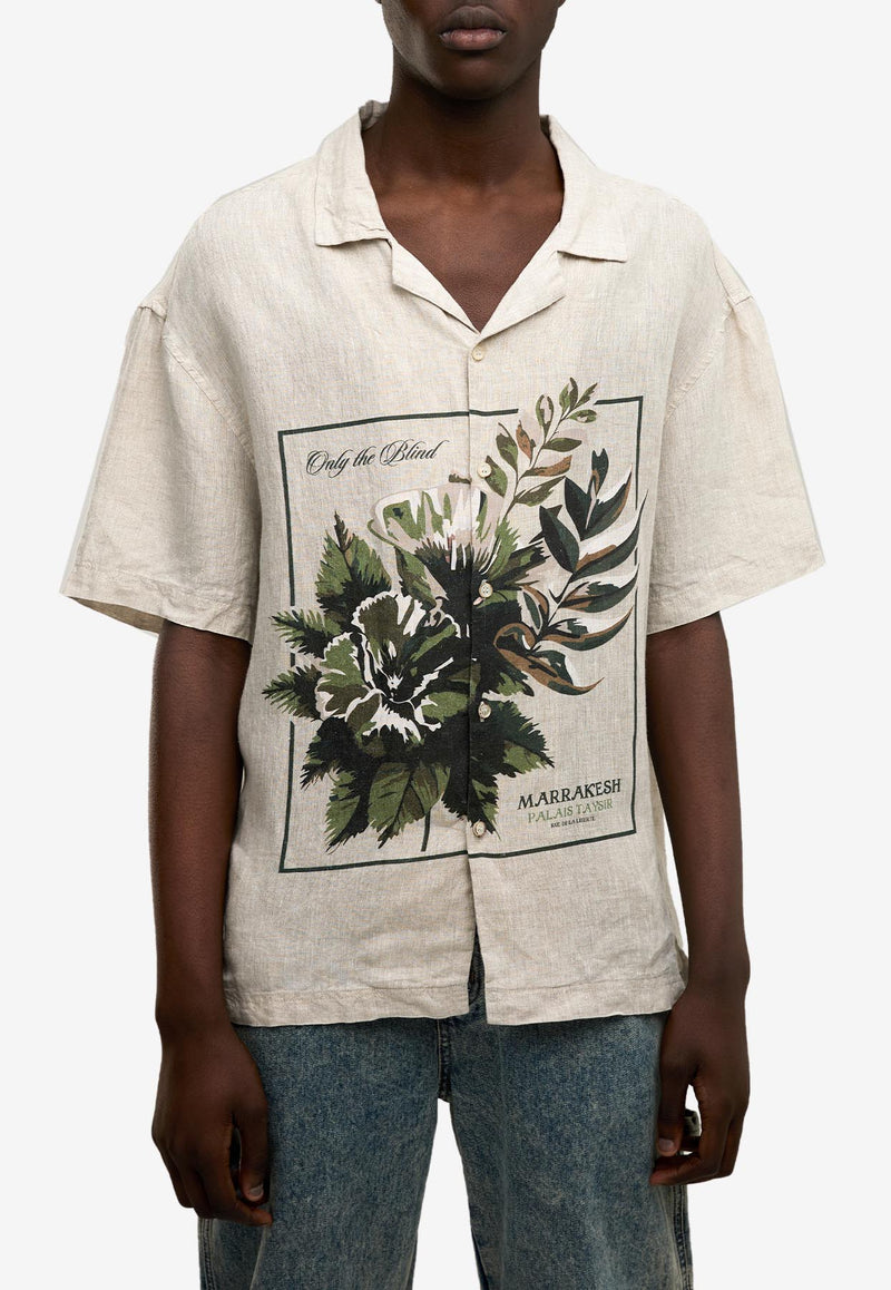 ONLY THE BLIND Botanical Print Linen Shirt Beige OTB-SH1534_BEIGE