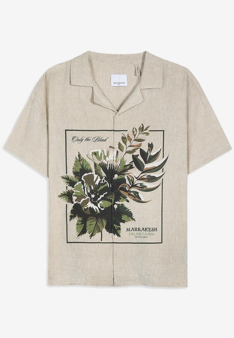 ONLY THE BLIND Botanical Print Linen Shirt Beige OTB-SH1534_BEIGE