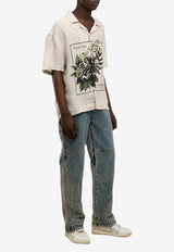 ONLY THE BLIND Botanical Print Linen Shirt Beige OTB-SH1534_BEIGE