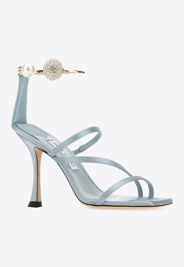 Jimmy Choo Ottilia 90 Crystal-Embellished Sandals in Satin OTTILIA 90 SAT ICE BLUE