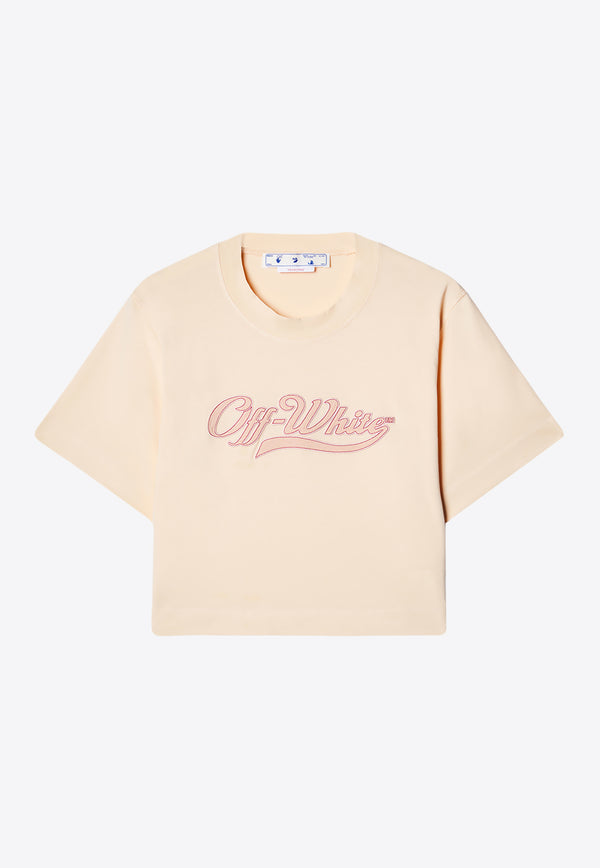 Off-White Logo Embroidered Cropped T-shirt OWAA090S23JER004-3132 Nude