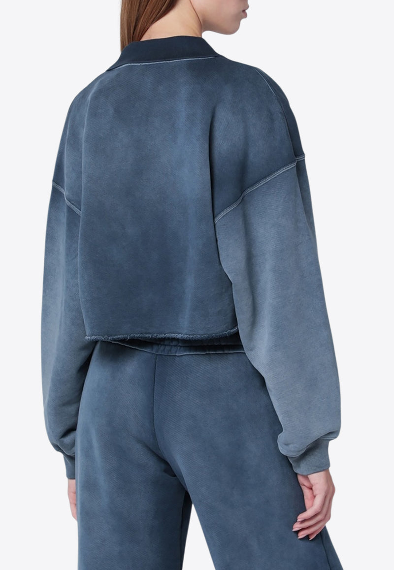 Off-White Washed Cropped V-neck Sweatshirt Blue OWBA07BF25FLE004/R_OFFW-4D4D