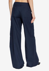 Off-White Logo Patch Wide-Leg Cargo Pants Navy OWCF026F25FAB0024800_NAVY