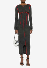Off-White Contrast Seems Long-Sleeved Midi Dress Gray OWDB54ZF25JER0010826_CHARCOAL