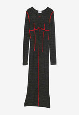 Off-White Contrast Seems Long-Sleeved Midi Dress Gray OWDB54ZF25JER0010826_CHARCOAL