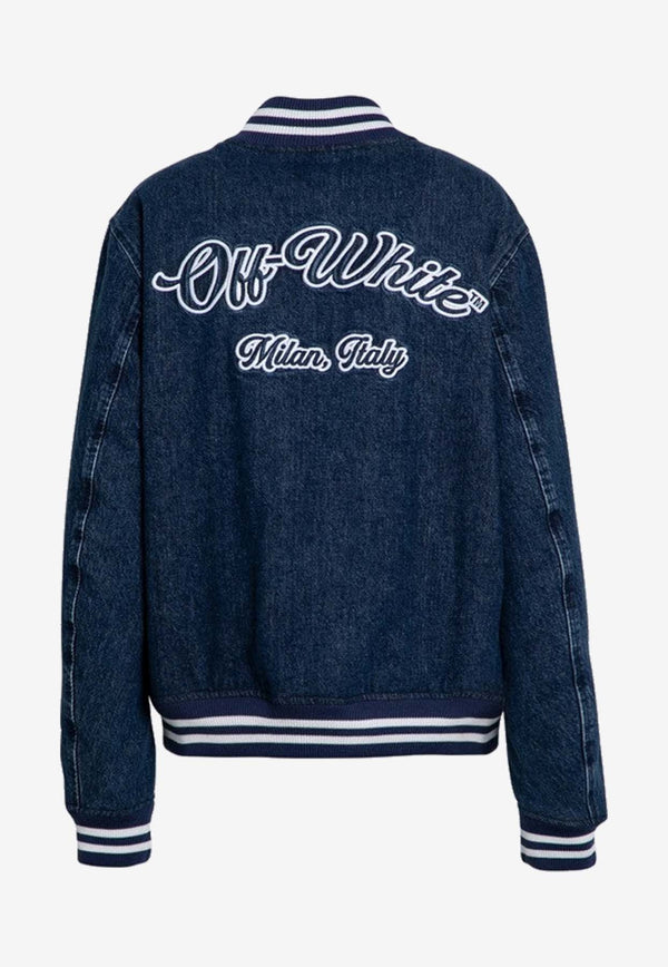 Off-White Embroidered Logo Denim Bomber Jacket Blue OWEK009F24DEN001/P_OFFW-4645