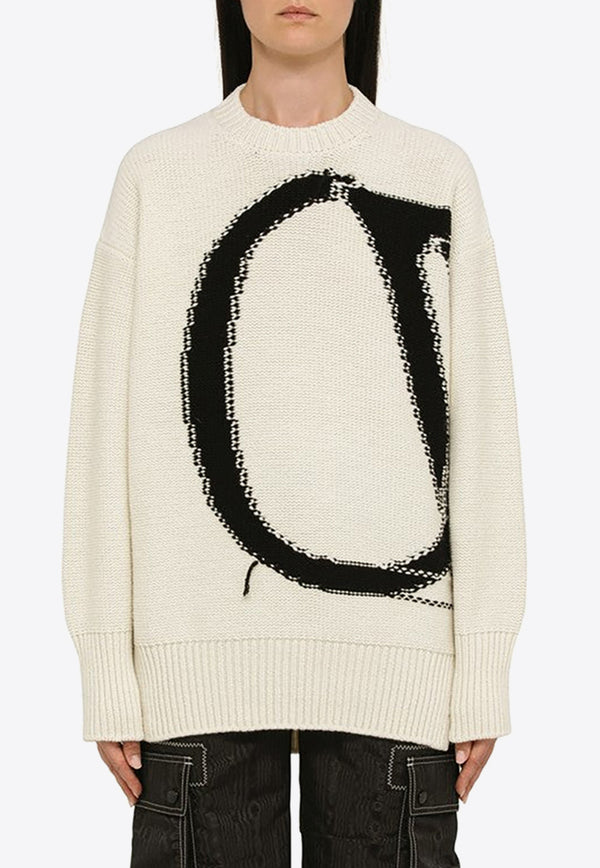 Off-White Intarsia Knit Oversized Wool Sweater Ivory OWHE102F23KNI002/N_OFFW-0410