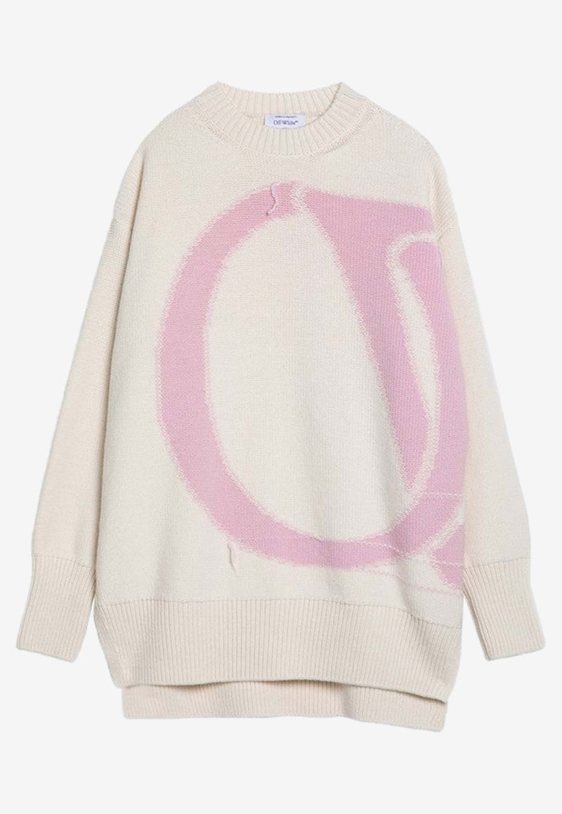 Off-White Maxi Logo Knitted Wool Sweater Cream OWHE102F24KNI001/P_OFFW-0A3B