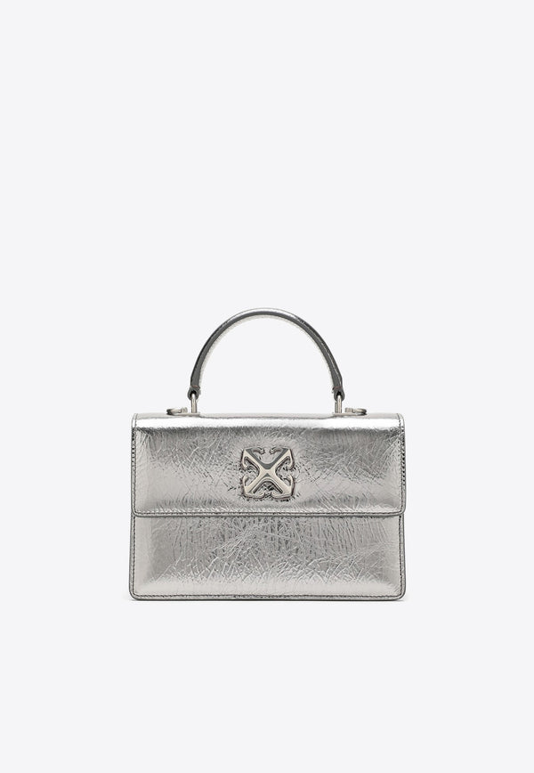 Off-White Logo Top Handle Bag in Metallic Leather OWNP046F23LEA002/N_OFFW-7200 Silver