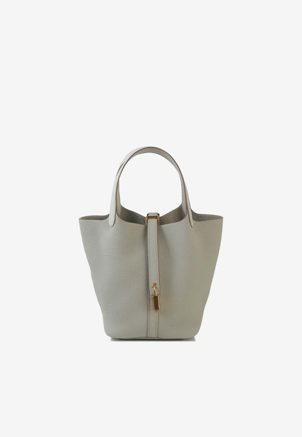 Hermès Picotin 18 Touch in Beton Clemence and Ostrich Leather with Gold Hardware