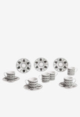 Fornasetti Architettura Coffee Cup and Saucer Set - Set of 6 Gray P15X441