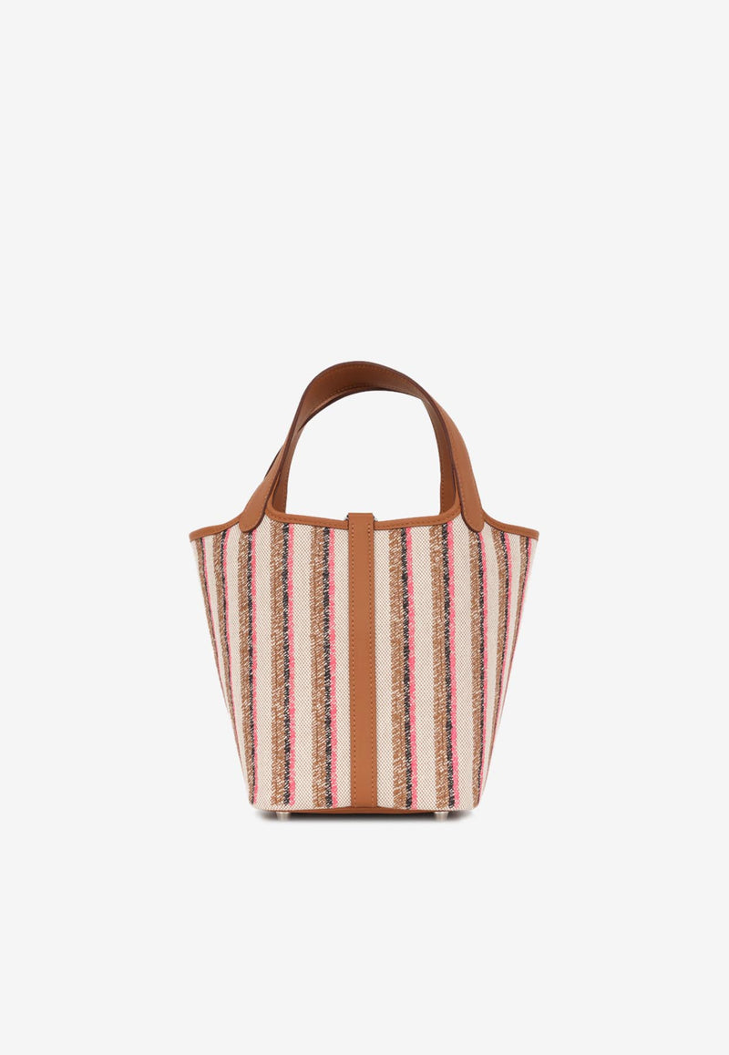 Hermès Picotin 18 in Ecru Canvas, Rose Pop, Fauve, Noir Embroidery and Gold Swift