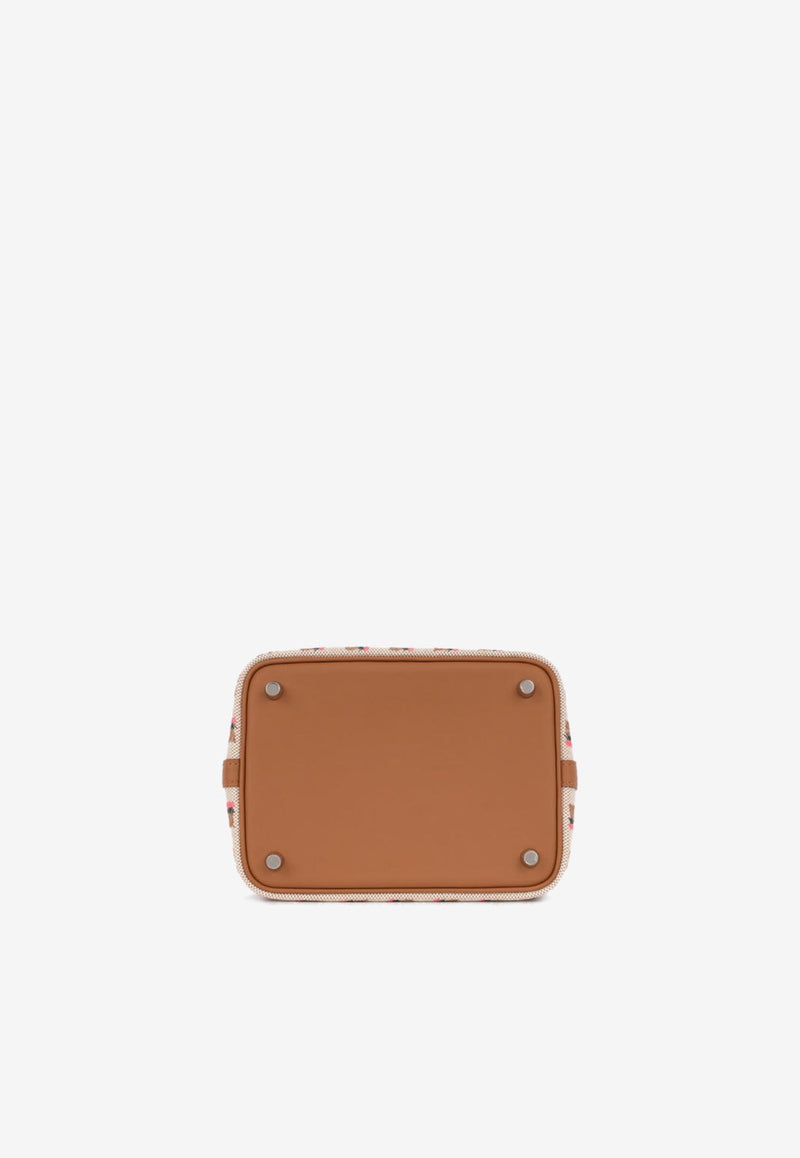 Hermès Picotin 18 in Ecru Canvas, Rose Pop, Fauve, Noir Embroidery and Gold Swift