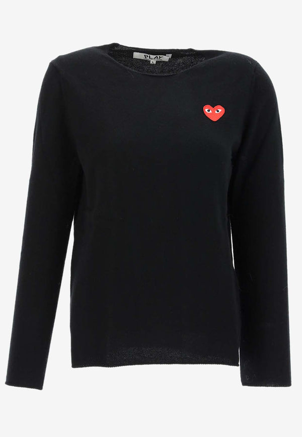Comme Des Garçons Play Heart Logo Patch Sweater in Wool P1N067_000_BLACK