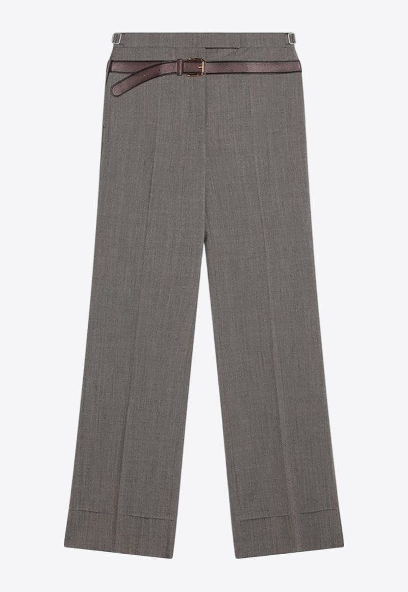 Prada Printed Belt Wool Flared Pants Gray P242JOOO16NO/Q_PRADA-F0572