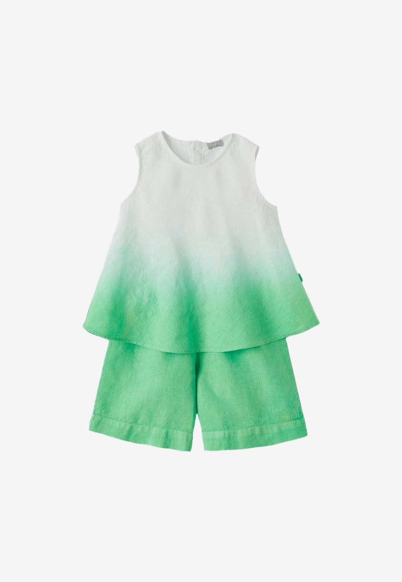 Il Gufo Girls  Faded Linen Top and Shorts Set Green P24DP479L6006CO/O_GUFO-528