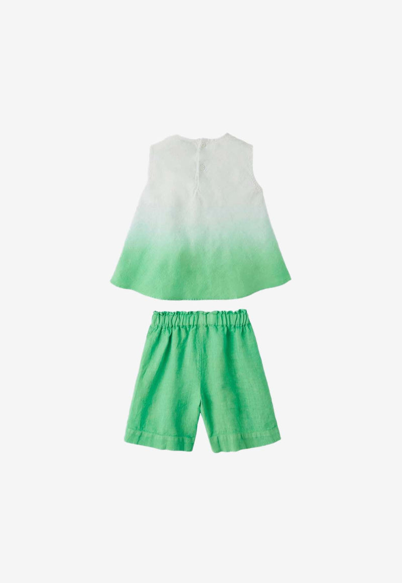 Il Gufo Girls  Faded Linen Top and Shorts Set Green P24DP479L6006CO/O_GUFO-528