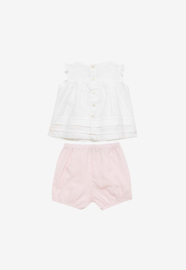 Il Gufo Baby Girls Sleeveless Top and Shorts Set White P24DP484L0012-ALI/O_GUFO-0131