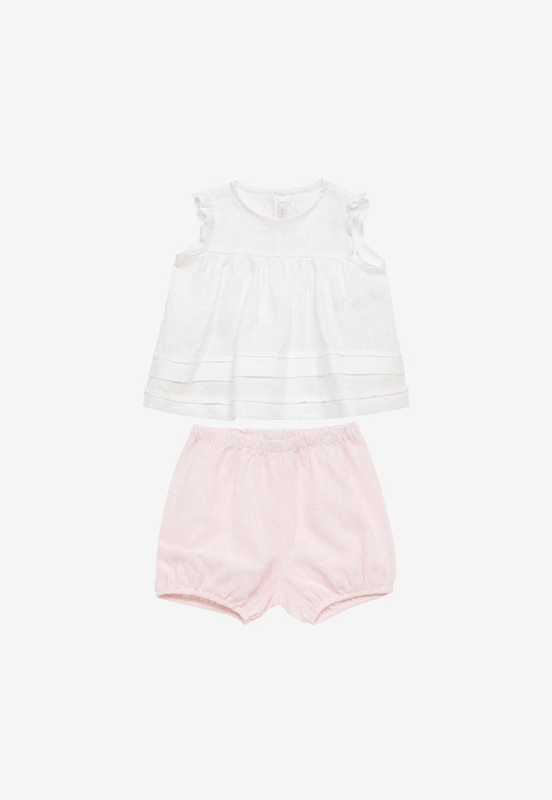 Il Gufo Baby Girls Sleeveless Top and Shorts Set White P24DP484L0012-BLI/O_GUFO-0131