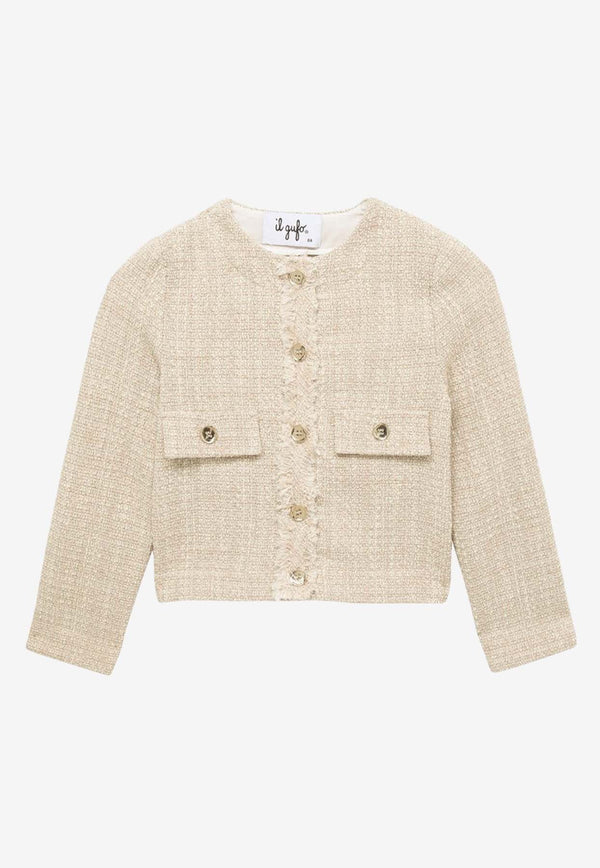 Il Gufo Girls Frayed Tweed Blazer Beige P24GR206C5051-ACO/O_GUFO-147