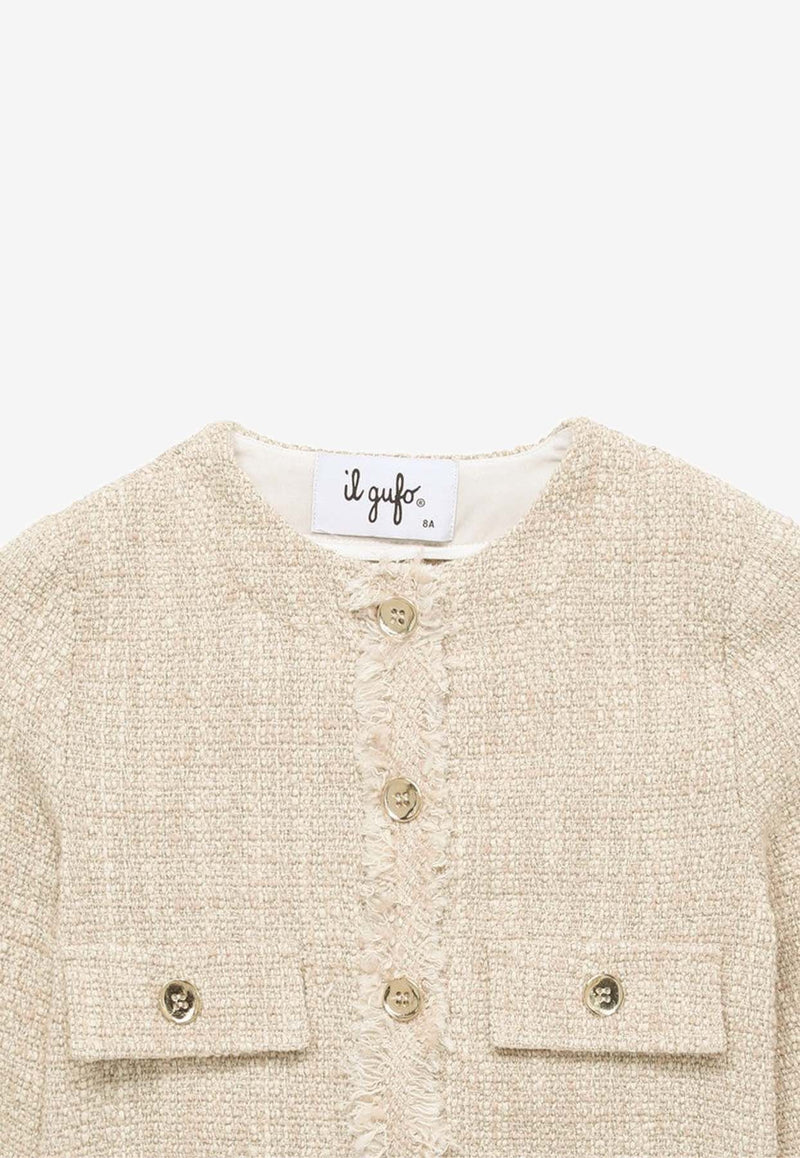 Il Gufo Girls Frayed Tweed Blazer Beige P24GR206C5051-ACO/O_GUFO-147