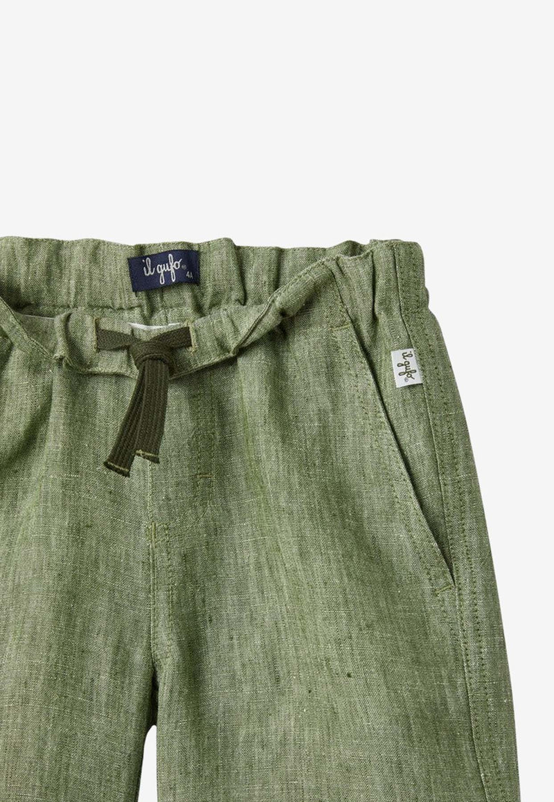 Il Gufo Boys Linen Bermuda Shorts  Green P24PB172L0015-CLI/O_GUFO-537