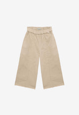 Il Gufo Girls Elasticated Waistband Wide-Leg Pants Beige P24PL381C6034-ACO/O_GUFO-126