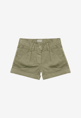 Il Gufo Girls Stretch Gabardine Mini Shorts Green P24PS008C6034-ACO/O_GUFO-537