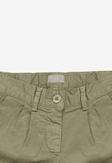 Il Gufo Girls Stretch Gabardine Mini Shorts Green P24PS008C6034-ACO/O_GUFO-537