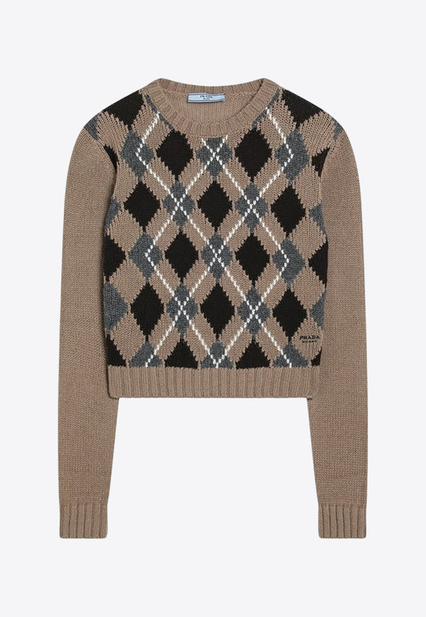 Prada Argyle Jacquard Knit Cashmere Sweater Camel P24S2VOOO172D/R_PRADA-F0040