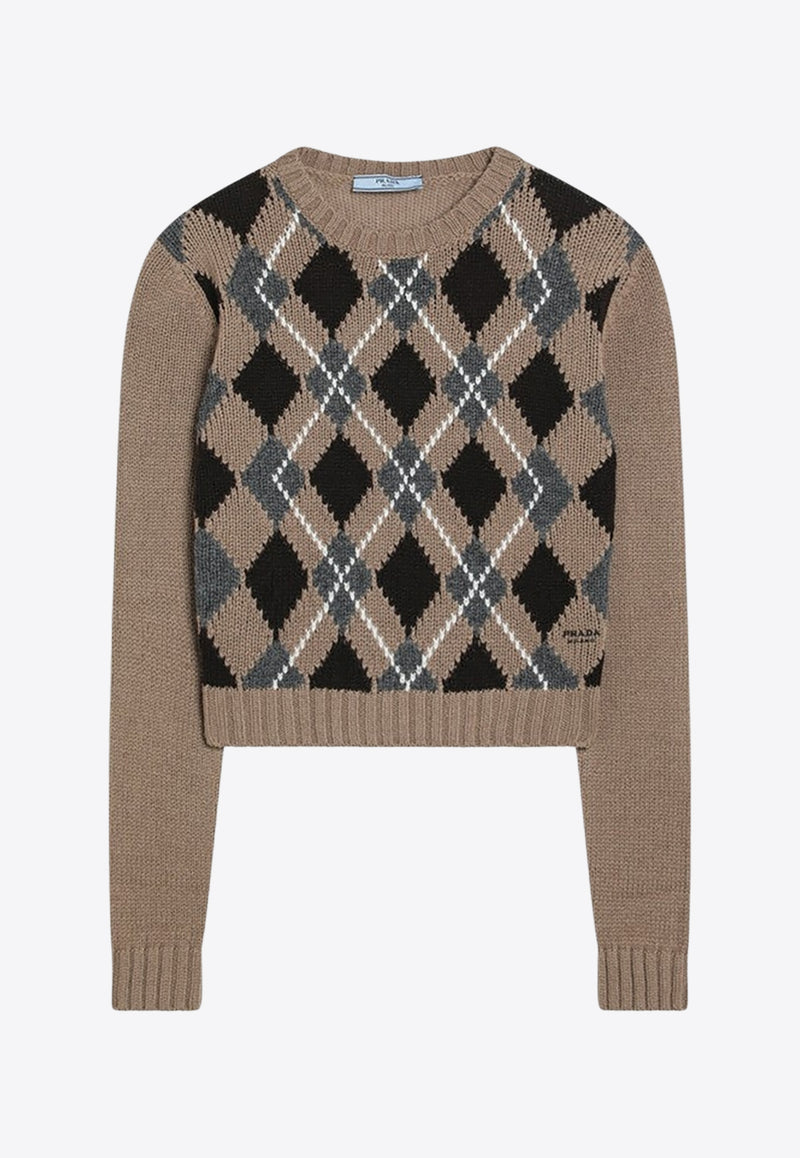 Prada Argyle Jacquard Knit Cashmere Sweater Camel P24S2VOOO172D/R_PRADA-F0040