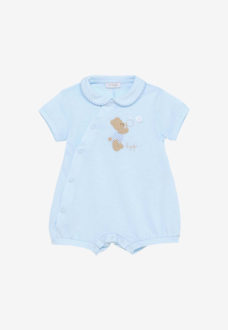 Il Gufo Baby Boys Teddy Bear Embroidered Onesie Blue P24TO218MF001CO/O_GUFO-4146