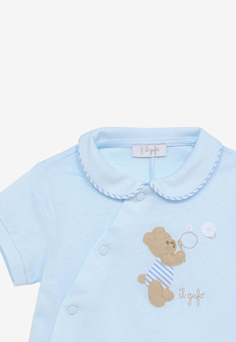 Il Gufo Baby Boys Teddy Bear Embroidered Onesie Blue P24TO218MF001CO/O_GUFO-4146