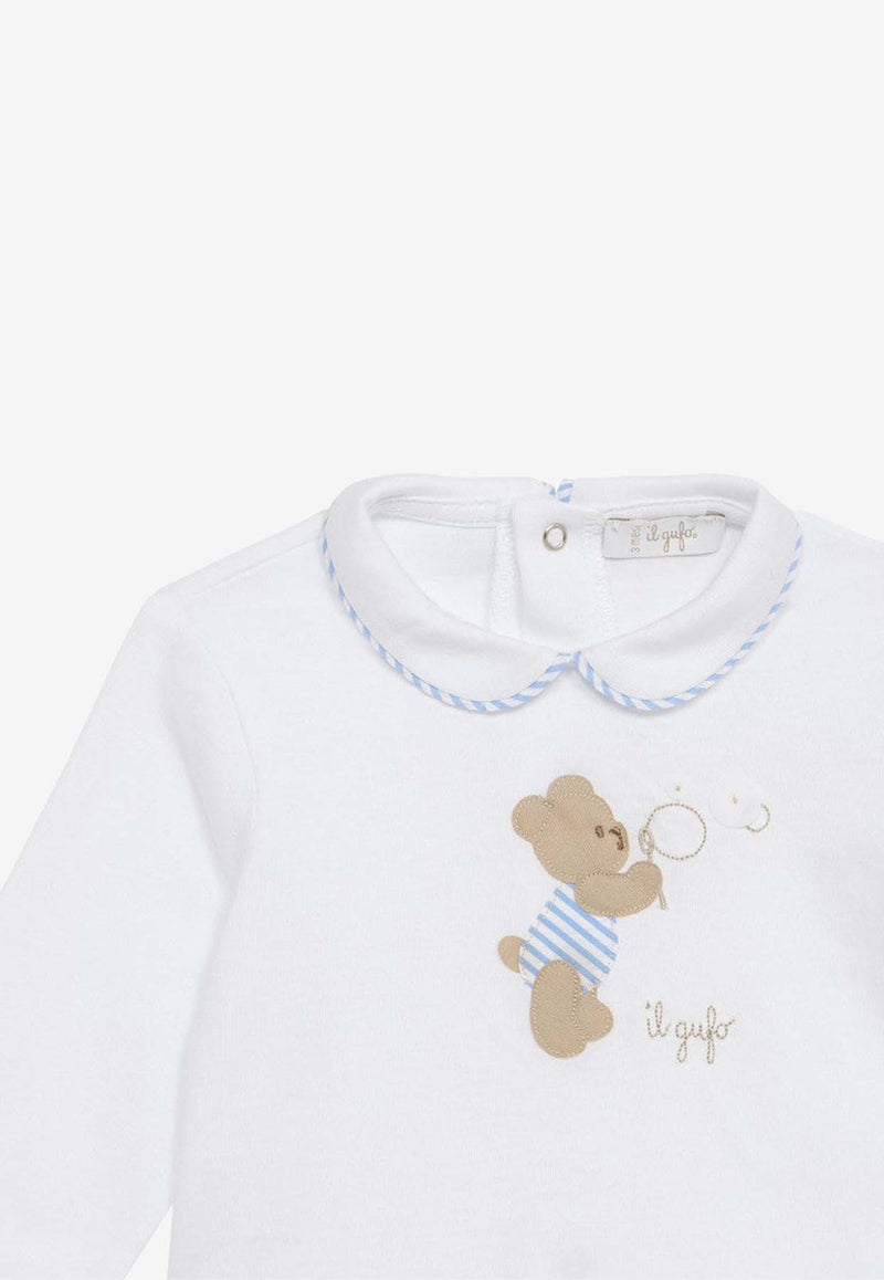 Il Gufo Babies Bear Embroidered Onesie Blue P24TP272MF001CO/O_GUFO-0146